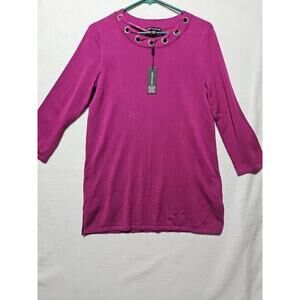 Cable & Gauge Size M Purple Diamond Rings Front Knit Blouse Top Women RN#73163